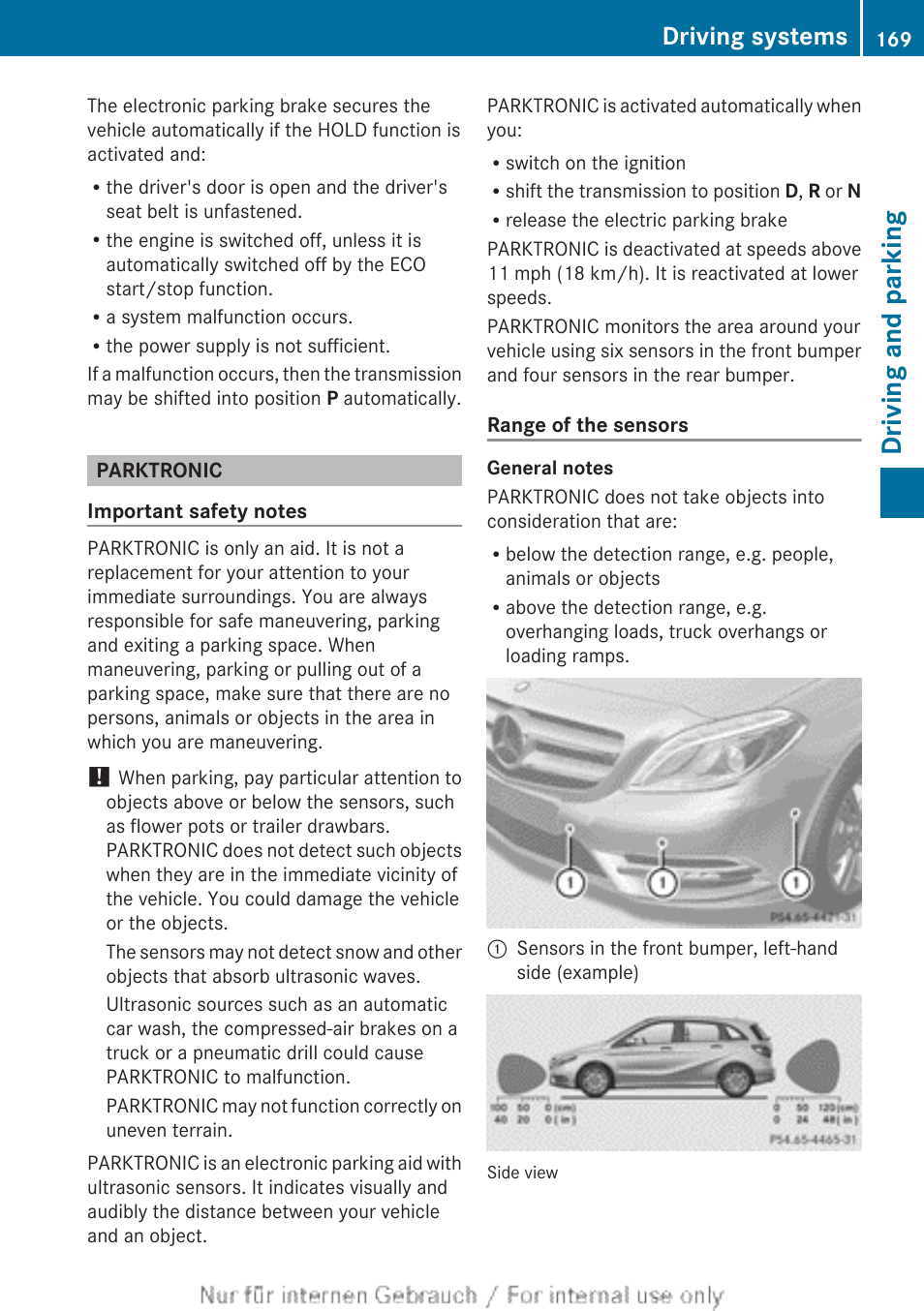 Parktronic, Driving and parking, Driving systems | Mercedes-Benz 2012 B Class User Manual | Page 171 / 340