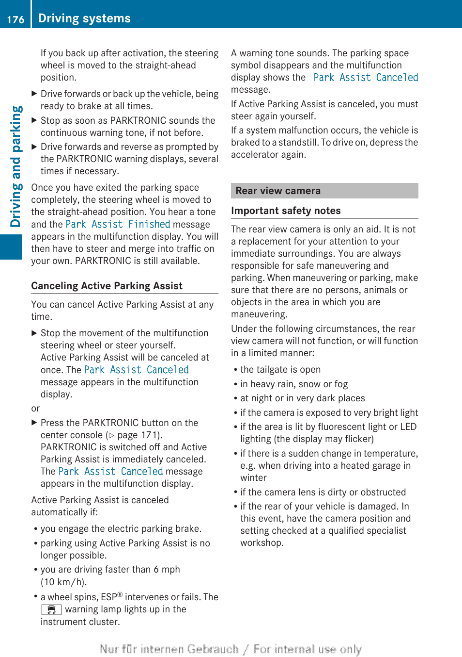 Rear view camera, Driving and parking, Driving systems | Mercedes-Benz 2012 B Class User Manual | Page 178 / 340