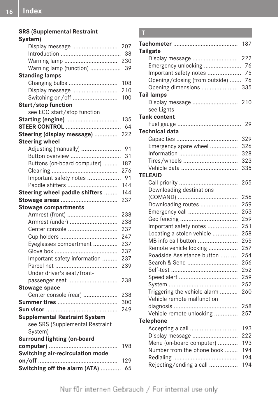 Index | Mercedes-Benz 2012 B Class User Manual | Page 18 / 340