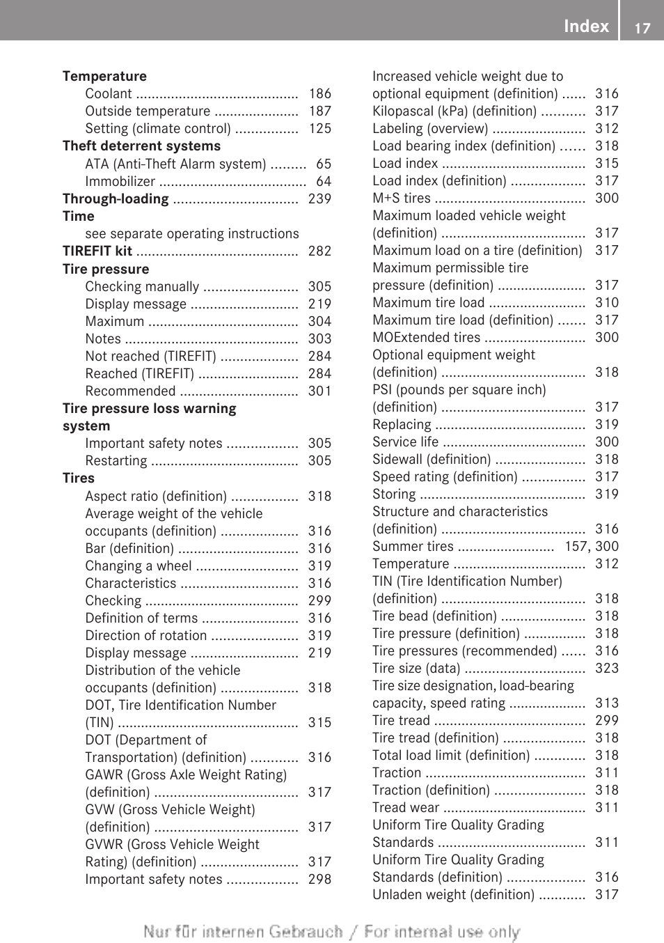 Index | Mercedes-Benz 2012 B Class User Manual | Page 19 / 340