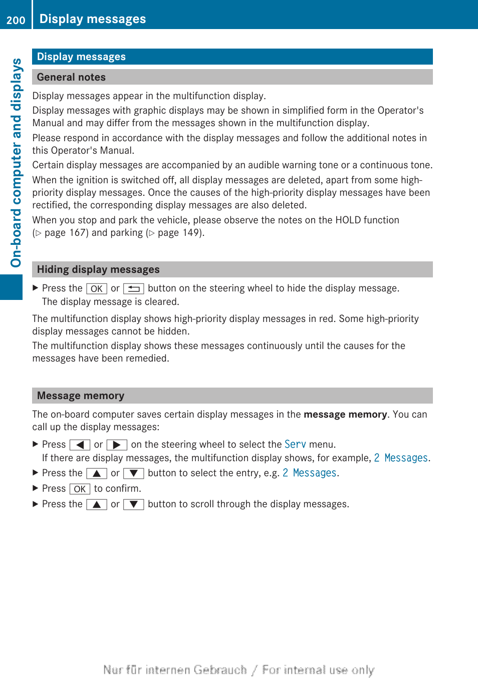 Display messages, General notes, Hiding display messages | Message memory, On-board computer and displays | Mercedes-Benz 2012 B Class User Manual | Page 202 / 340