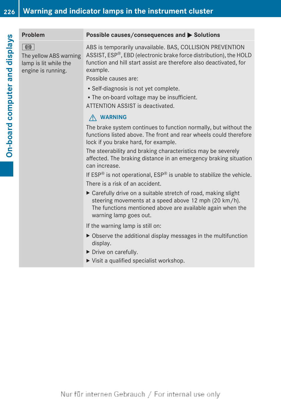 On-board computer and displays | Mercedes-Benz 2012 B Class User Manual | Page 228 / 340