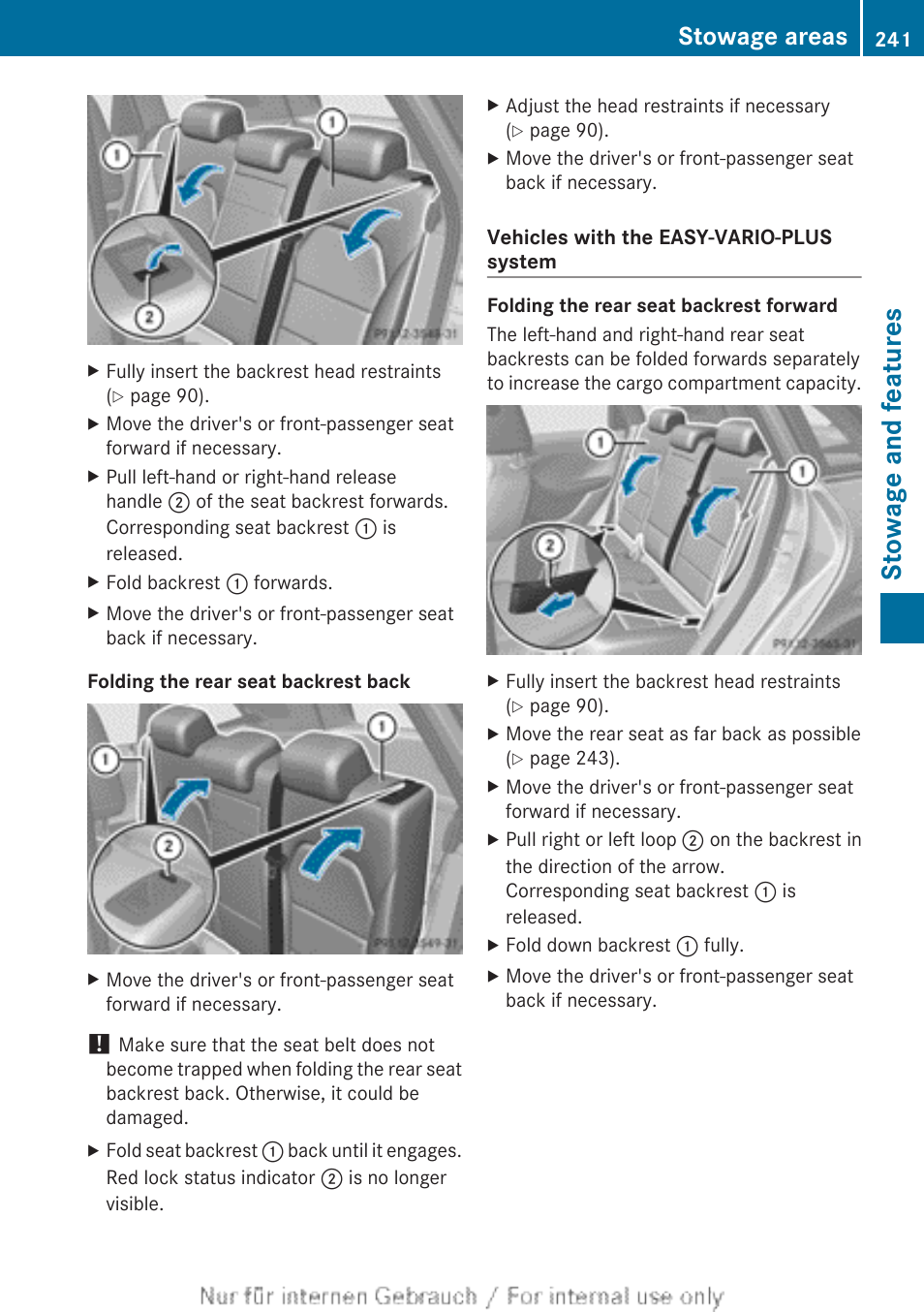 Stowage and features, Stowage areas | Mercedes-Benz 2012 B Class User Manual | Page 243 / 340