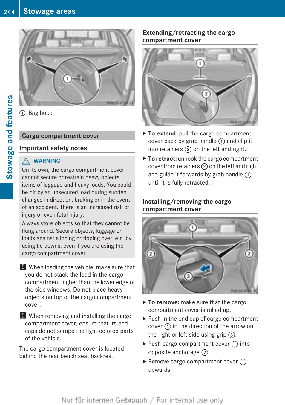 Cargo compartment cover, Stowage and features, Stowage areas | Mercedes-Benz 2012 B Class User Manual | Page 246 / 340