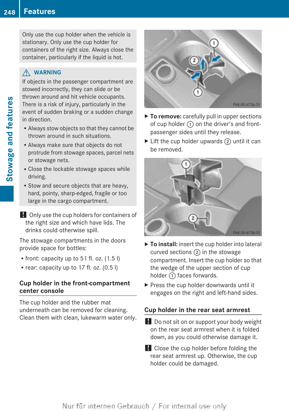 Stowage and features, Features | Mercedes-Benz 2012 B Class User Manual | Page 250 / 340