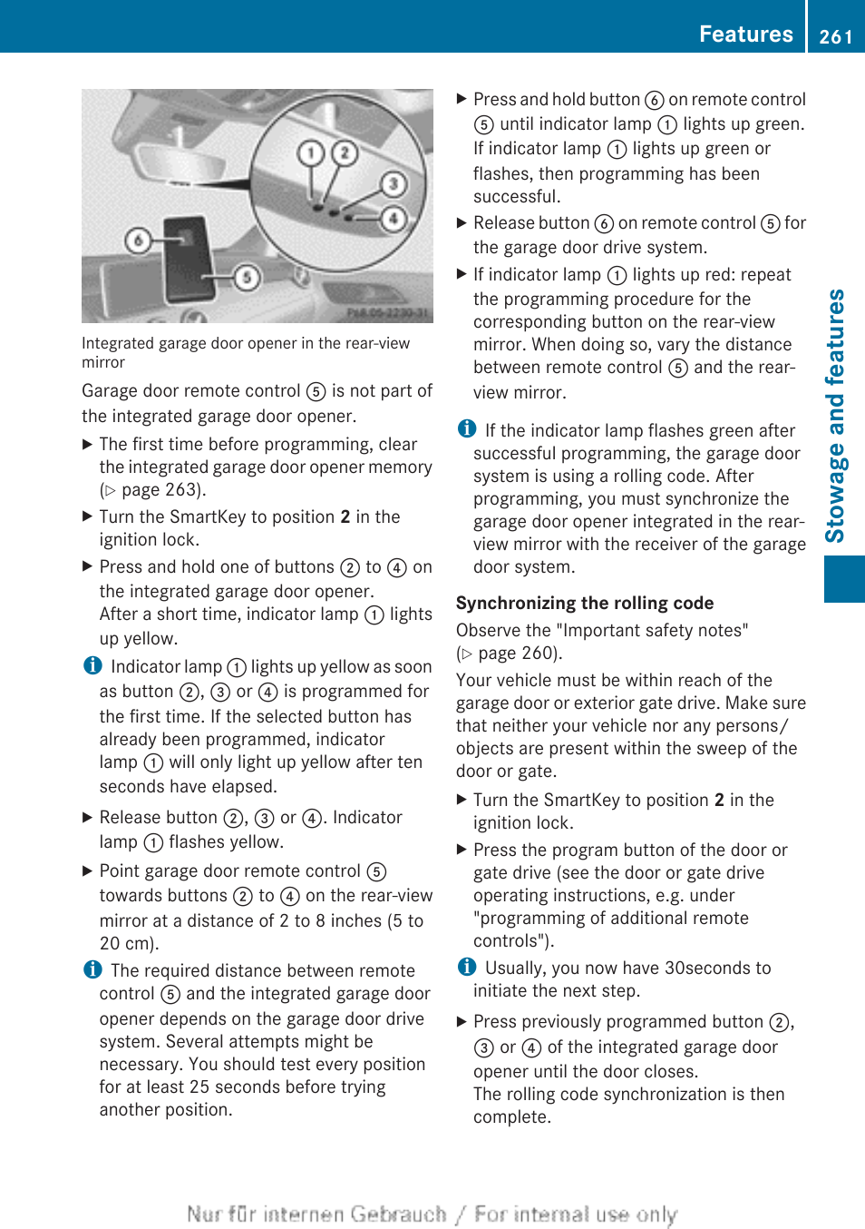 Stowage and features, Features | Mercedes-Benz 2012 B Class User Manual | Page 263 / 340