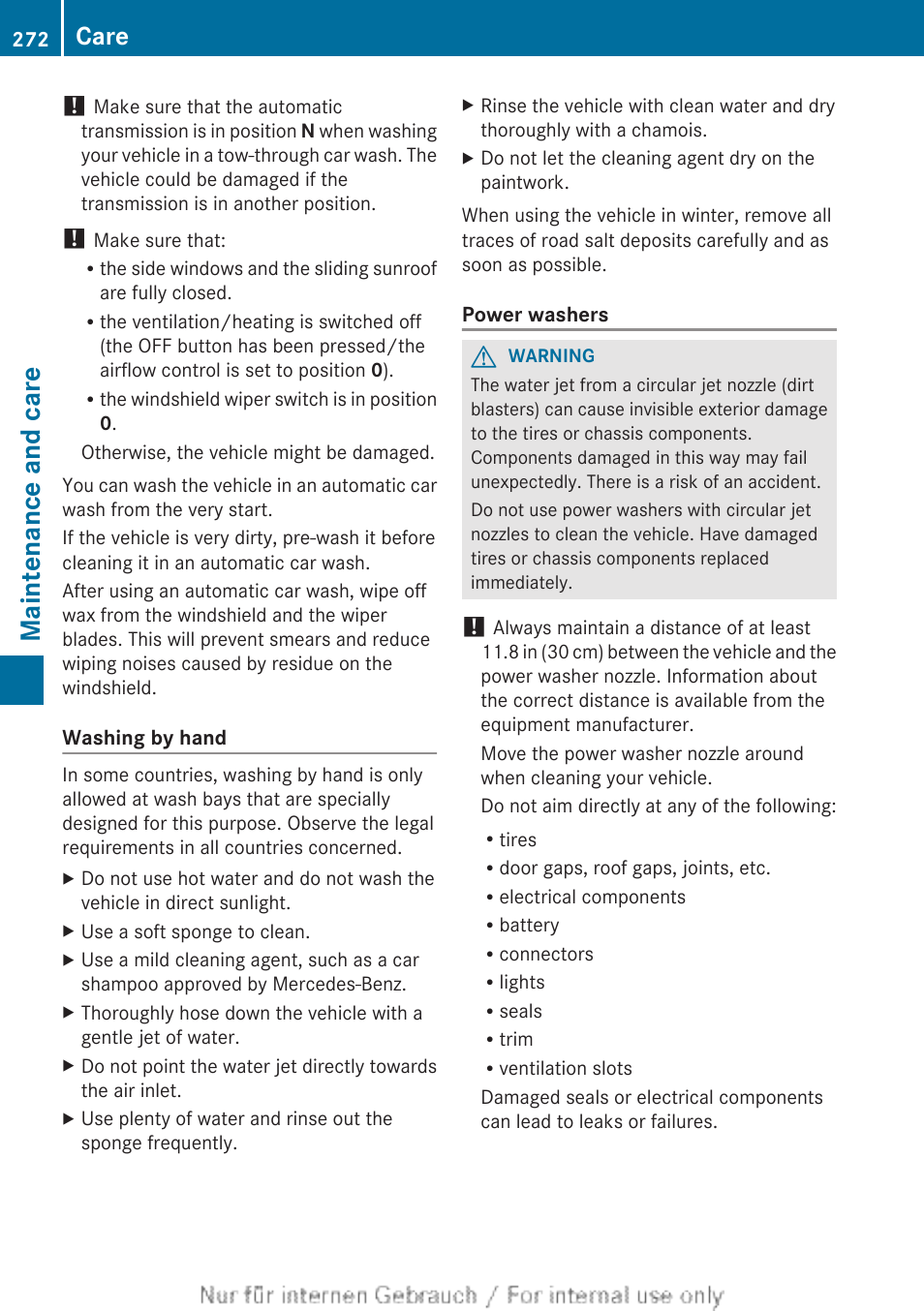 Maintenance and care, Care | Mercedes-Benz 2012 B Class User Manual | Page 274 / 340