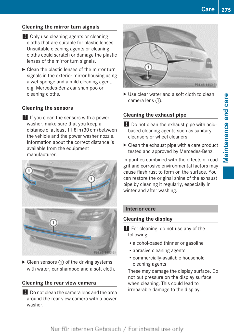 Interior care, Maintenance and care, Care | Mercedes-Benz 2012 B Class User Manual | Page 277 / 340