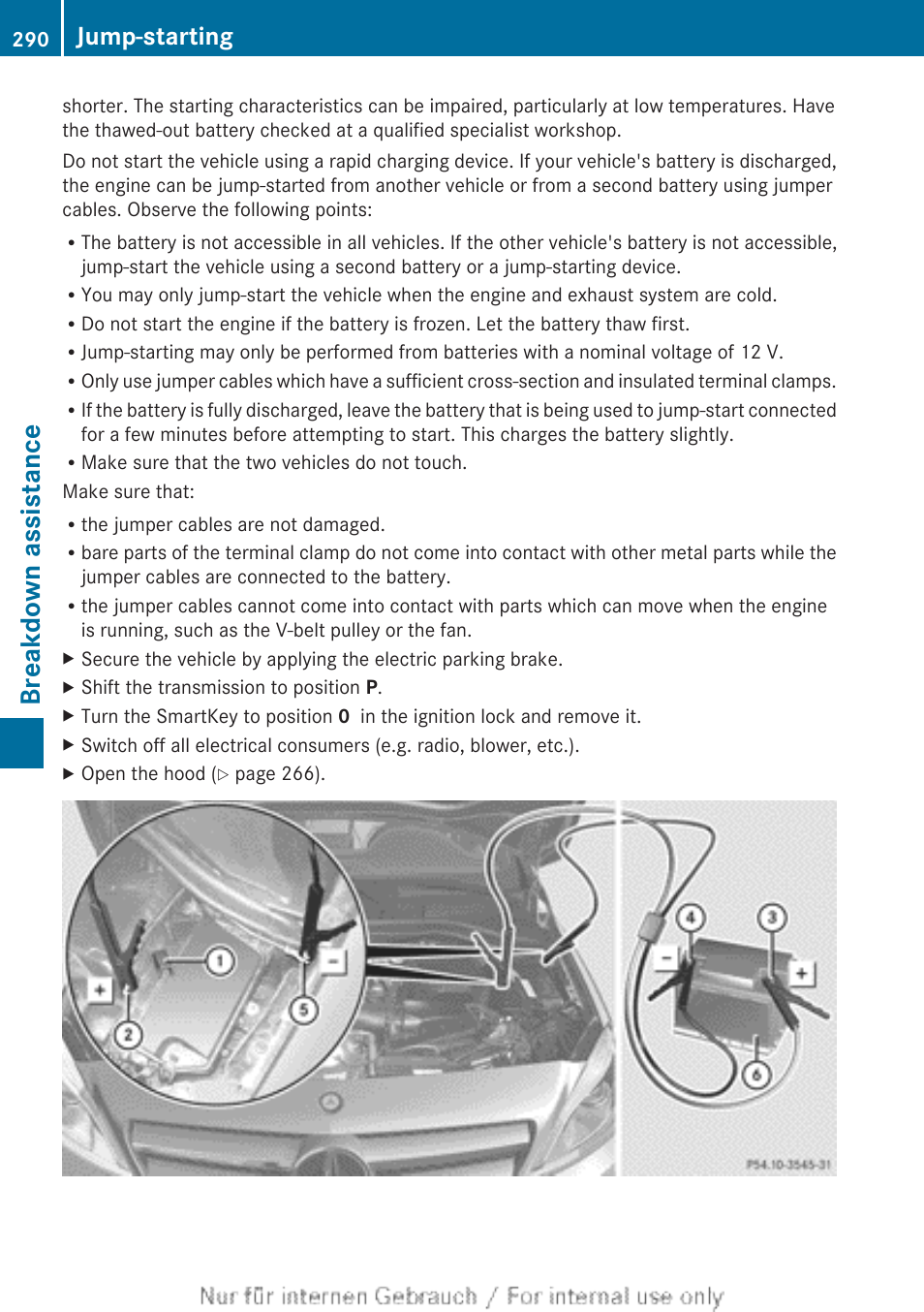 Breakdown assistance, Jump-starting | Mercedes-Benz 2012 B Class User Manual | Page 292 / 340