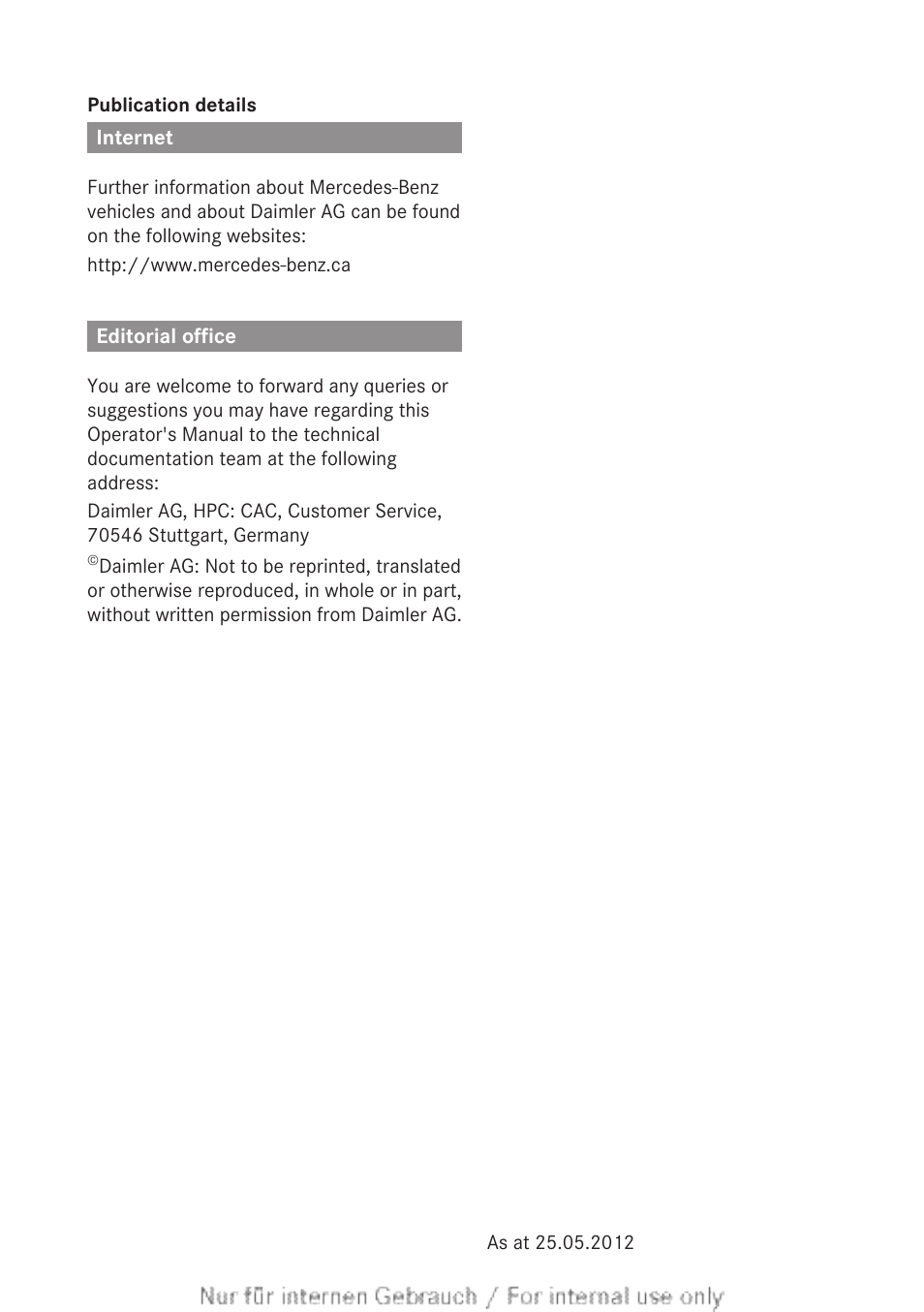 Internet, Editorial office | Mercedes-Benz 2012 B Class User Manual | Page 339 / 340