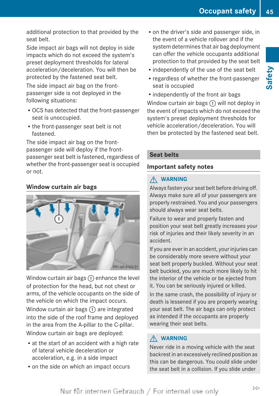 Seat belts, Safety, Occupant safety | Mercedes-Benz 2012 B Class User Manual | Page 47 / 340