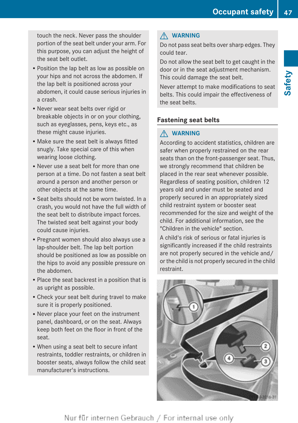 Safety, Occupant safety | Mercedes-Benz 2012 B Class User Manual | Page 49 / 340