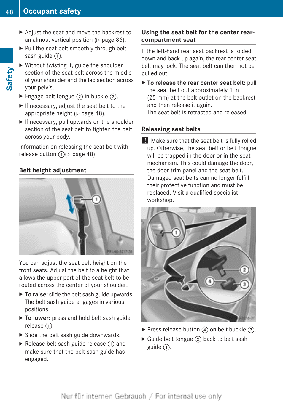 Safety, Occupant safety | Mercedes-Benz 2012 B Class User Manual | Page 50 / 340