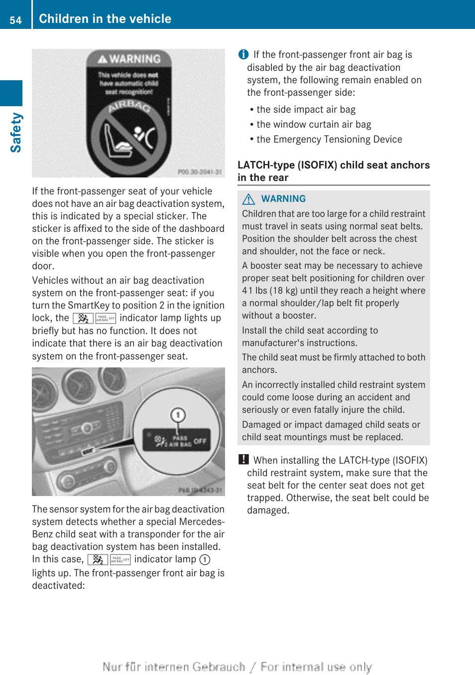 Safety, Children in the vehicle | Mercedes-Benz 2012 B Class User Manual | Page 56 / 340
