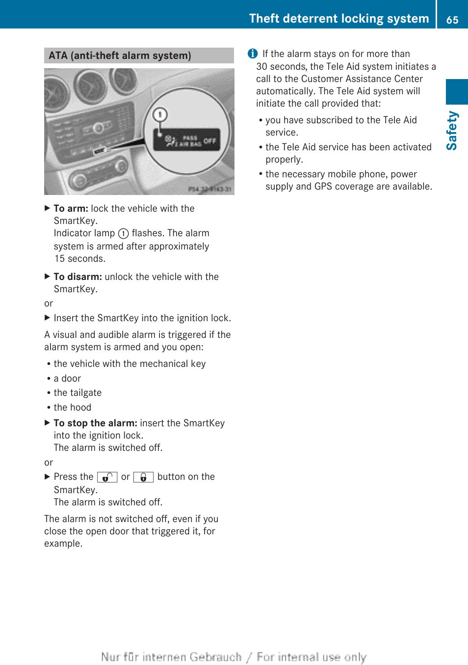 Ata (anti-theft alarm system), Safety, Theft deterrent locking system | Mercedes-Benz 2012 B Class User Manual | Page 67 / 340