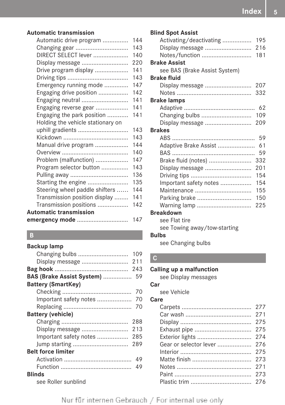 Index | Mercedes-Benz 2012 B Class User Manual | Page 7 / 340