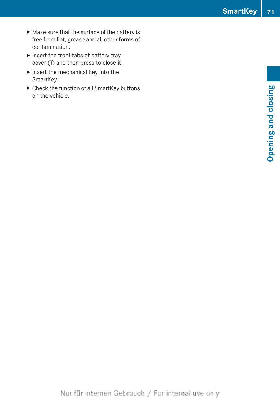 Opening and closing, Smartkey | Mercedes-Benz 2012 B Class User Manual | Page 73 / 340