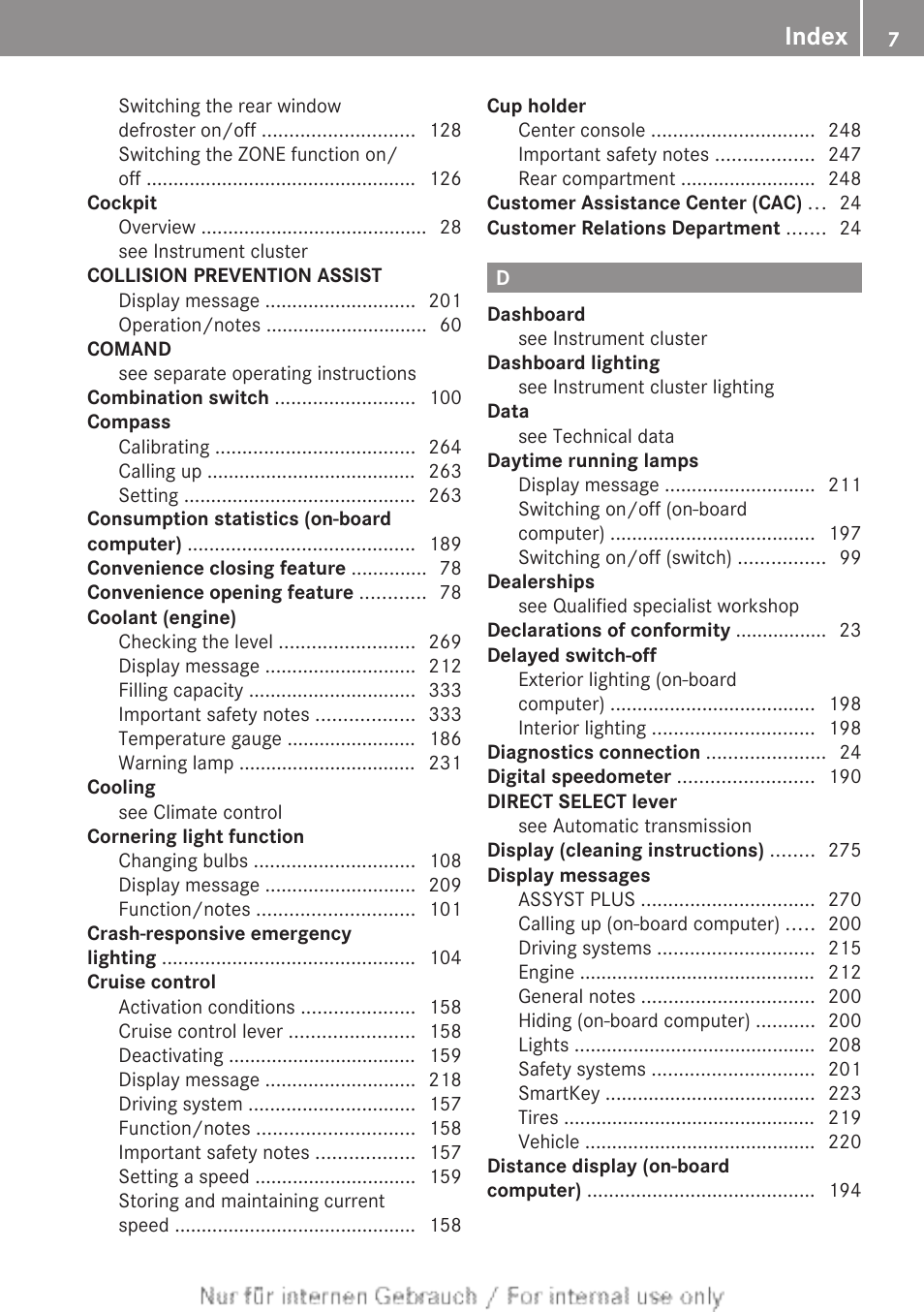 Index | Mercedes-Benz 2012 B Class User Manual | Page 9 / 340