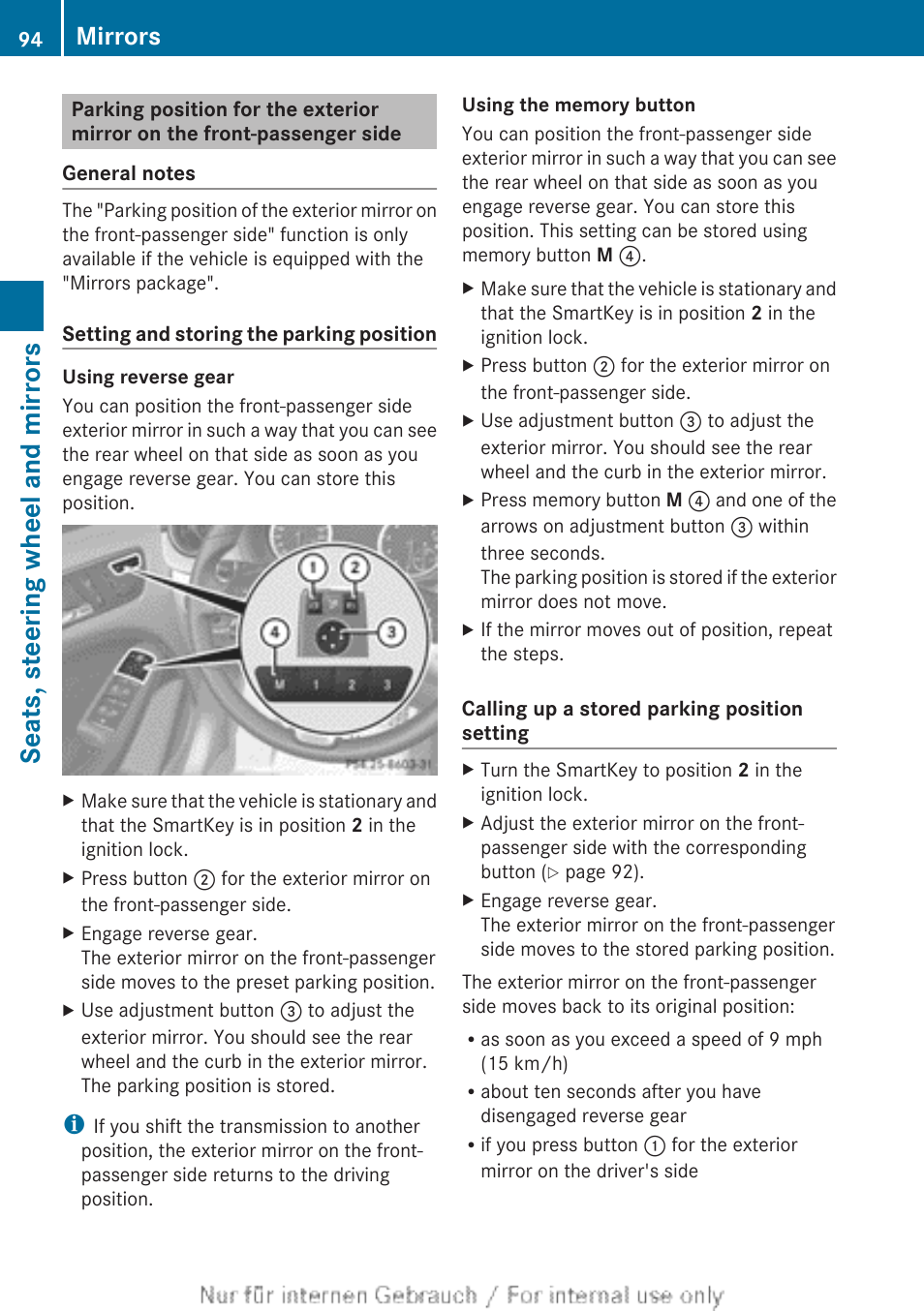 Seats, steering wheel and mirrors, Mirrors | Mercedes-Benz 2012 B Class User Manual | Page 96 / 340