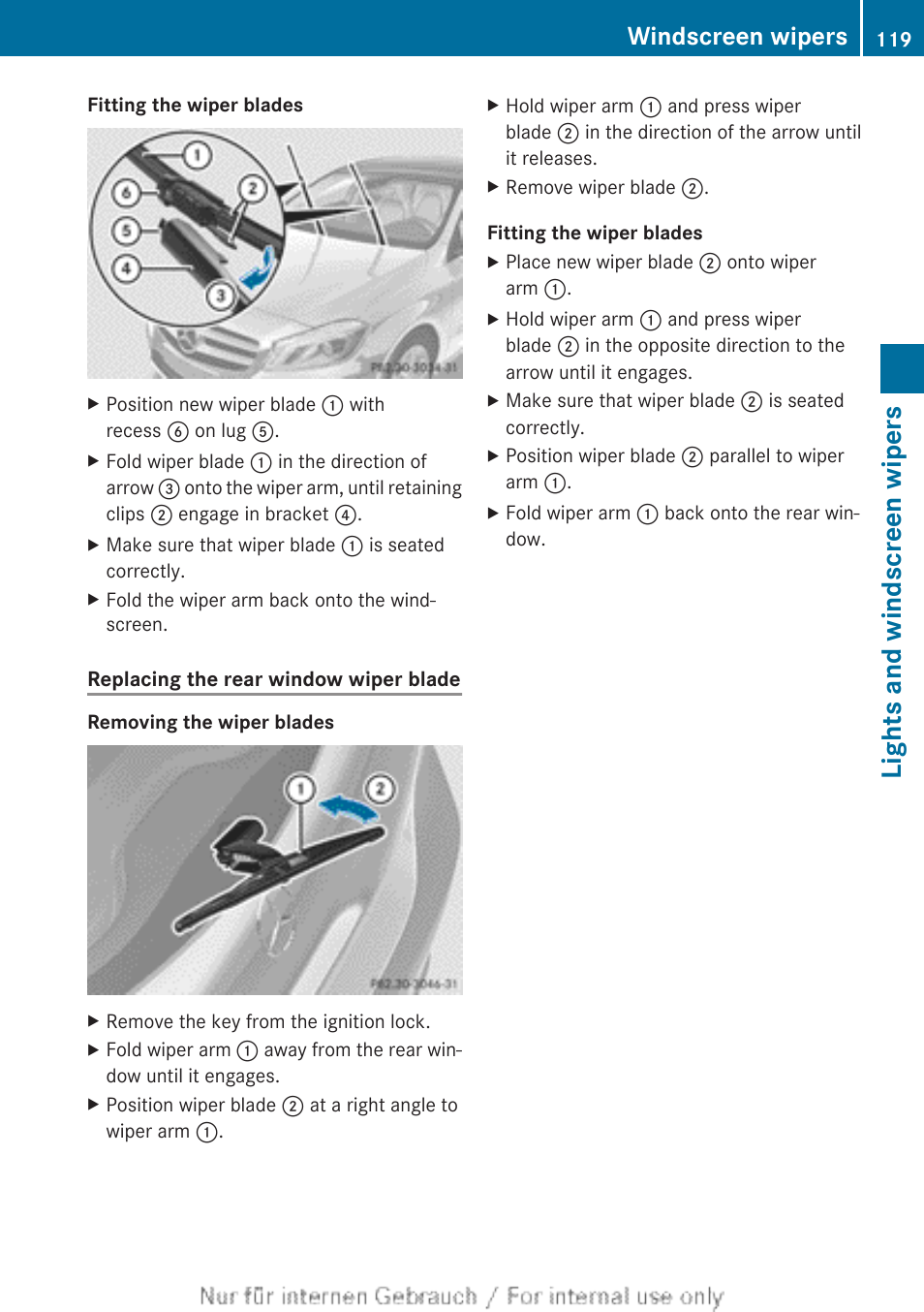 Lights and windscreen wipers, Windscreen wipers | Mercedes-Benz 2012 A Class User Manual | Page 121 / 356