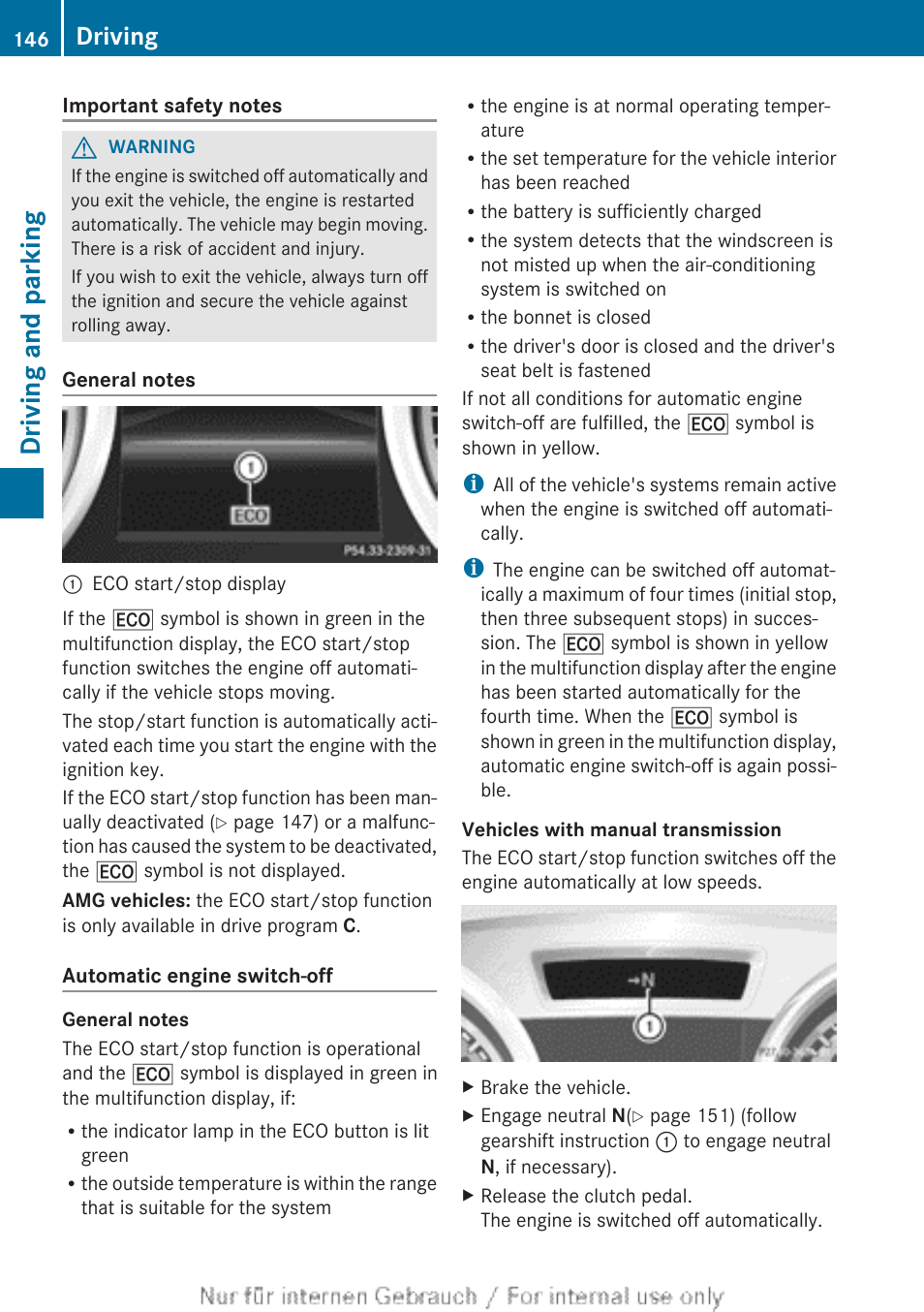 Driving and parking, Driving | Mercedes-Benz 2012 A Class User Manual | Page 148 / 356