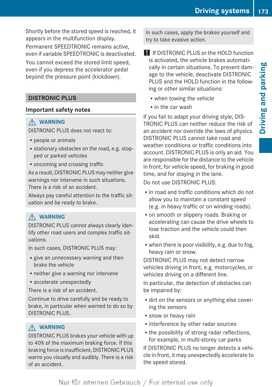 Distronic plus, Driving and parking, Driving systems | Mercedes-Benz 2012 A Class User Manual | Page 175 / 356