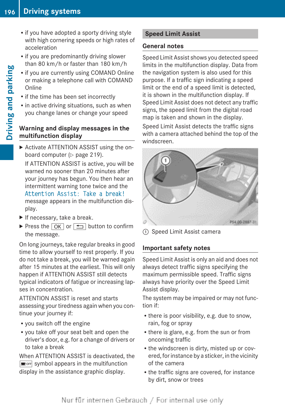 Speed limit assist, Driving and parking, Driving systems | Mercedes-Benz 2012 A Class User Manual | Page 198 / 356