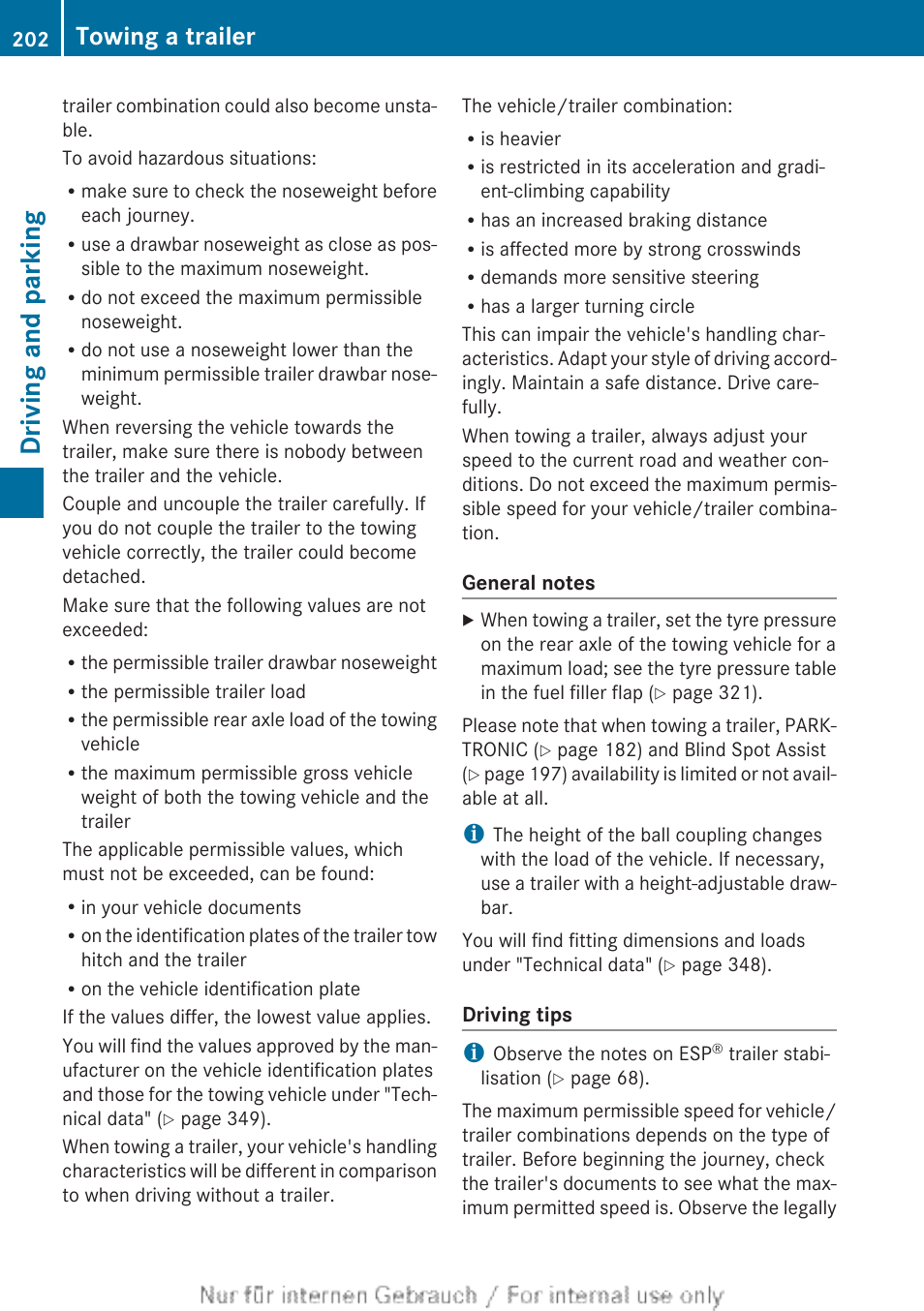 Driving and parking, Towing a trailer | Mercedes-Benz 2012 A Class User Manual | Page 204 / 356