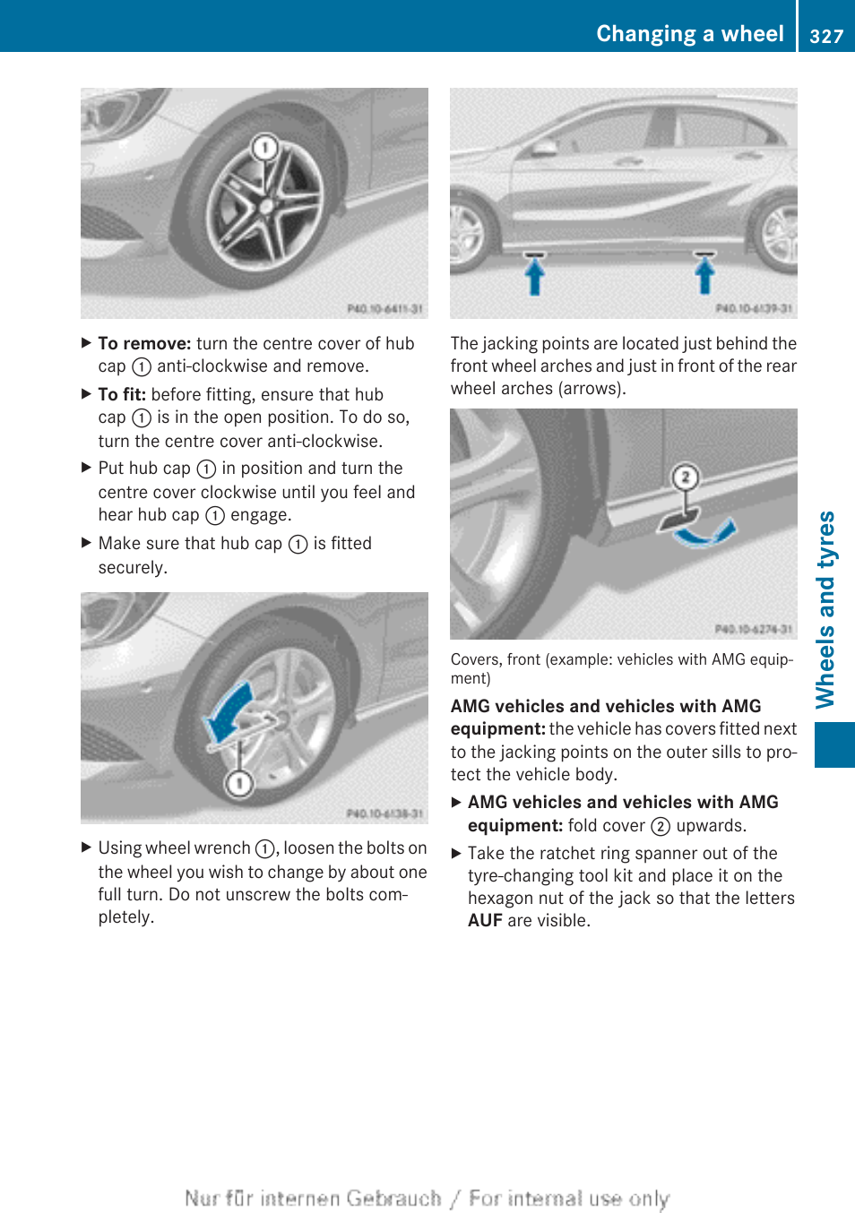 Wheels and tyres, Changing a wheel | Mercedes-Benz 2012 A Class User Manual | Page 329 / 356