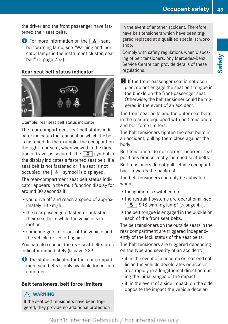 Safety, Occupant safety | Mercedes-Benz 2012 A Class User Manual | Page 51 / 356