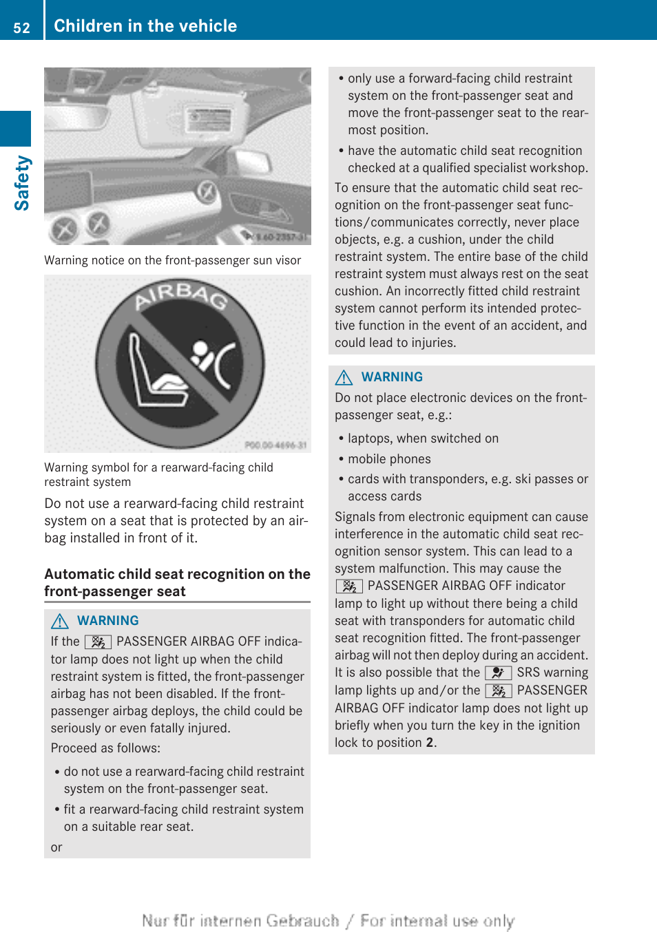 Safety, Children in the vehicle | Mercedes-Benz 2012 A Class User Manual | Page 54 / 356