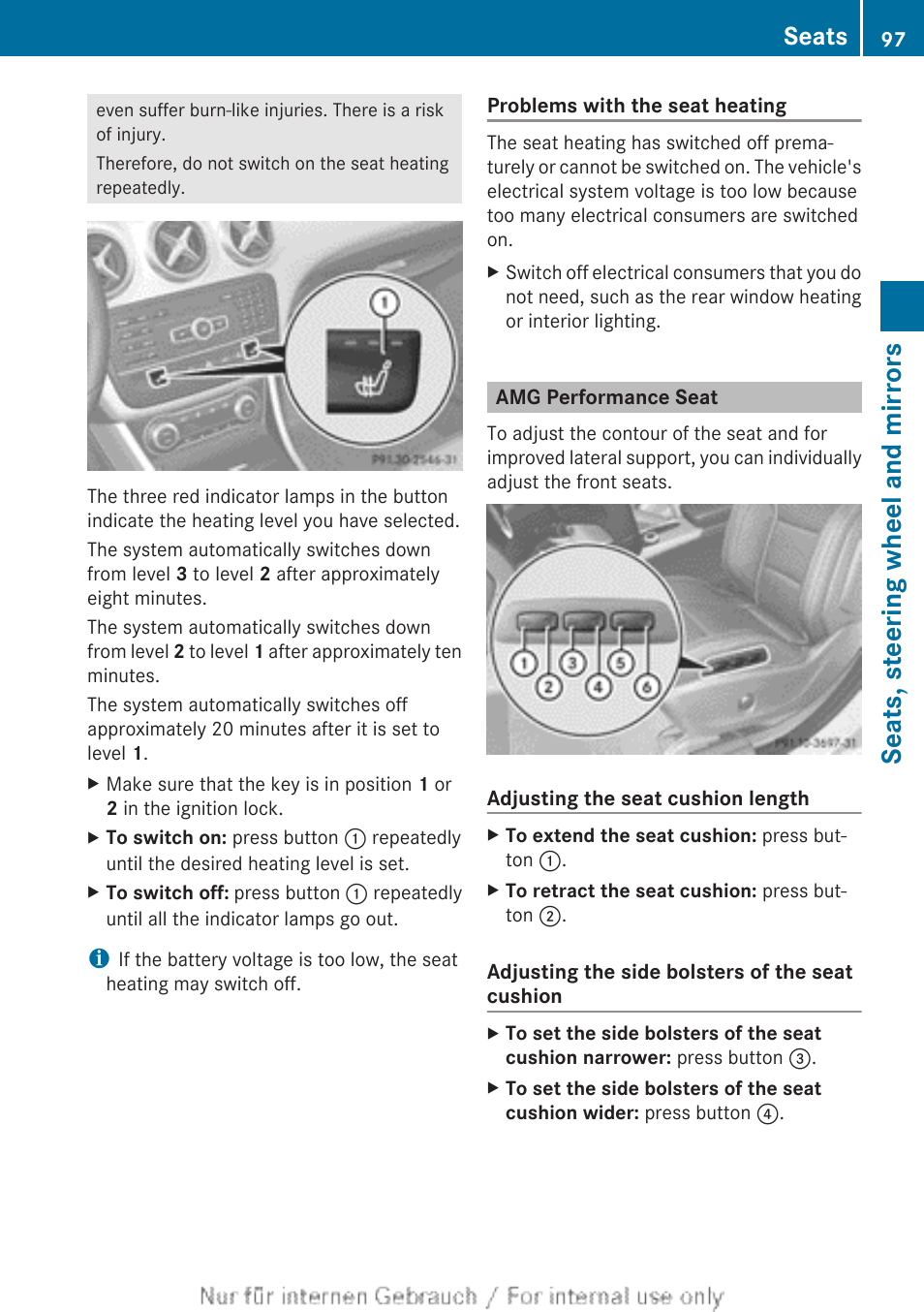 Amg performance seat, Seats, steering wheel and mirrors, Seats | Mercedes-Benz 2012 A Class User Manual | Page 99 / 356