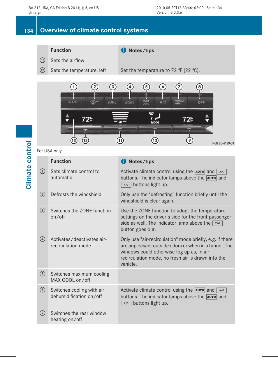 Climate control, Overview of climate control systems | Mercedes-Benz 2011 E Class Sedan User Manual | Page 136 / 400