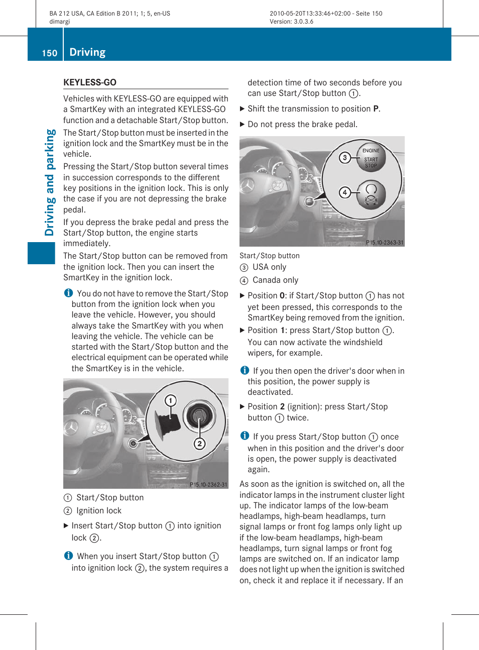 Driving and parking, Driving | Mercedes-Benz 2011 E Class Sedan User Manual | Page 152 / 400