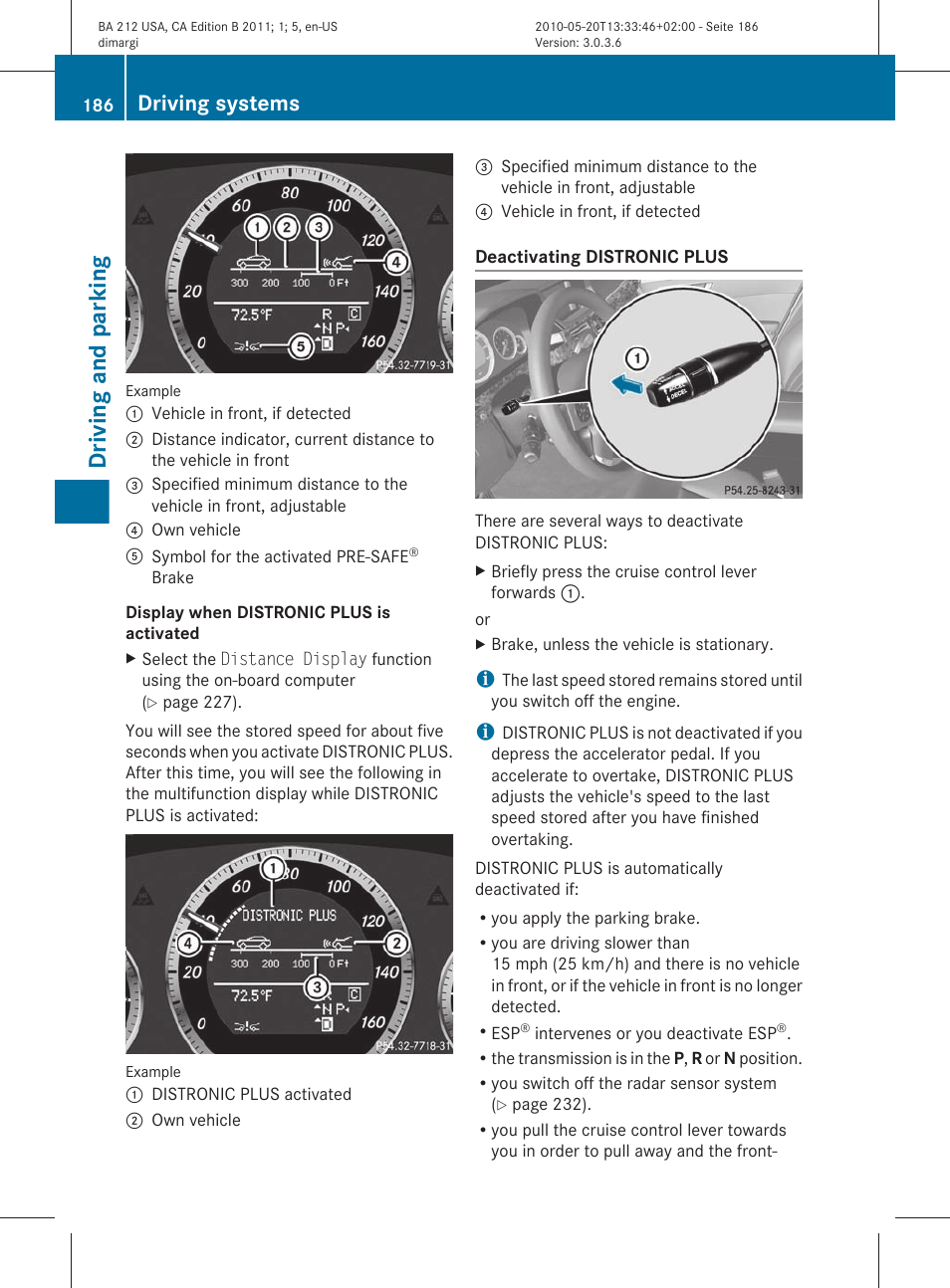 Driving and parking, Driving systems | Mercedes-Benz 2011 E Class Sedan User Manual | Page 188 / 400