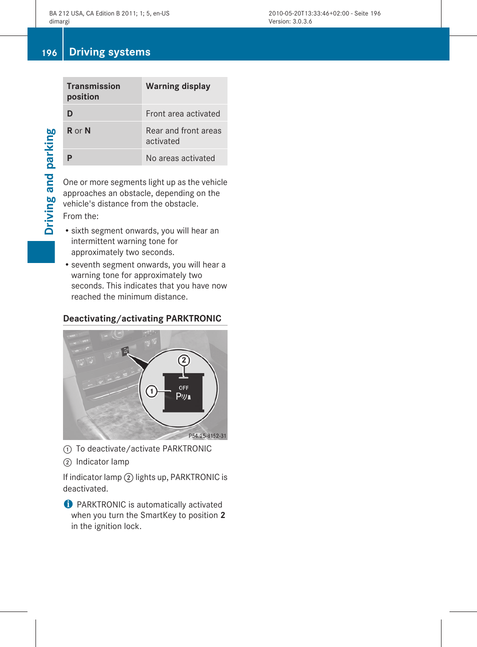 Driving and parking, Driving systems | Mercedes-Benz 2011 E Class Sedan User Manual | Page 198 / 400