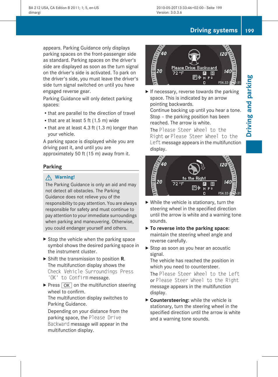 Driving and parking, Driving systems | Mercedes-Benz 2011 E Class Sedan User Manual | Page 201 / 400