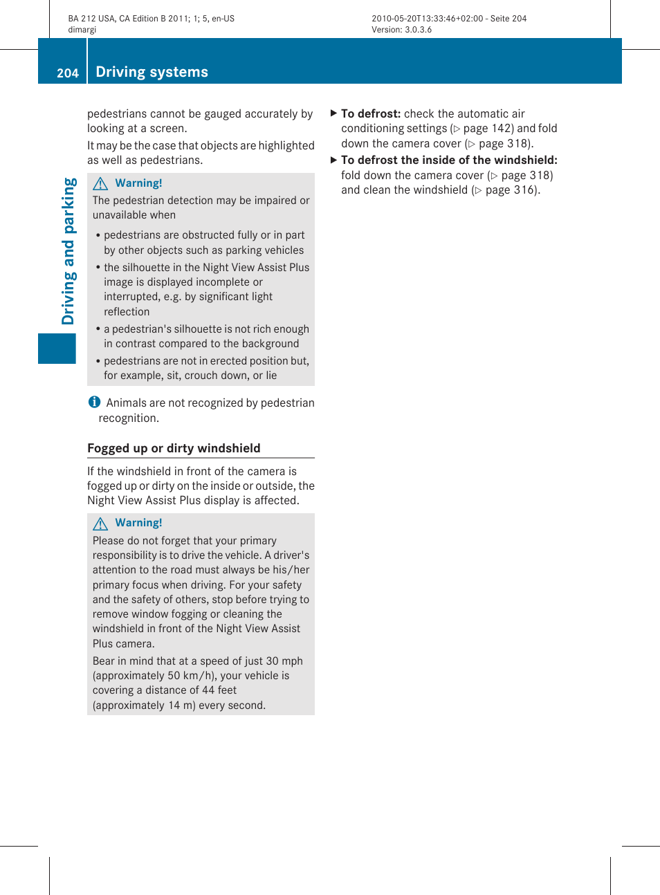 Driving and parking, Driving systems | Mercedes-Benz 2011 E Class Sedan User Manual | Page 206 / 400