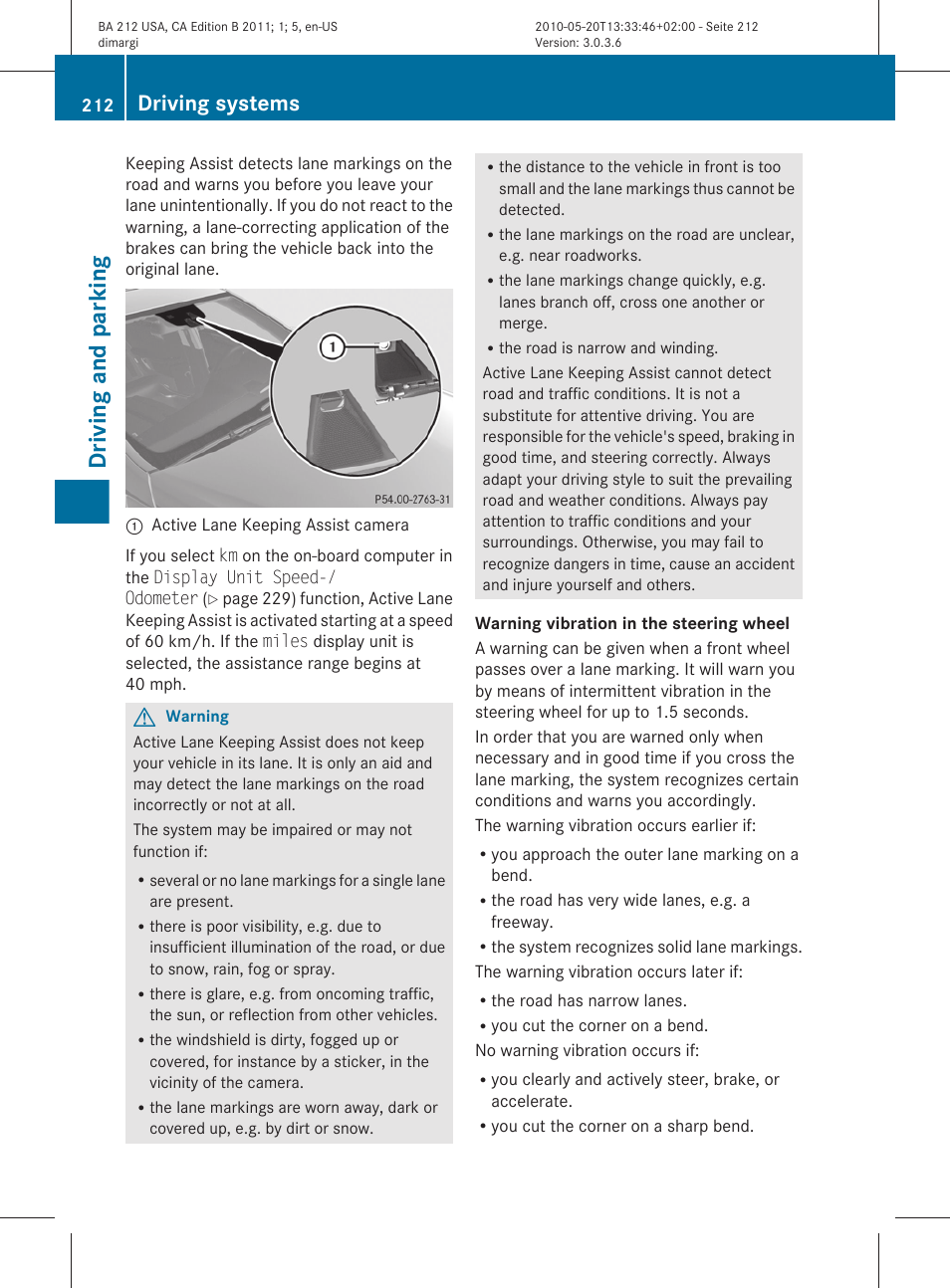 Driving and parking, Driving systems | Mercedes-Benz 2011 E Class Sedan User Manual | Page 214 / 400