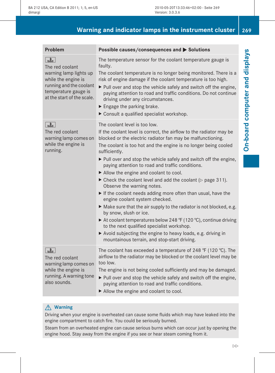 On-board computer and displays | Mercedes-Benz 2011 E Class Sedan User Manual | Page 271 / 400