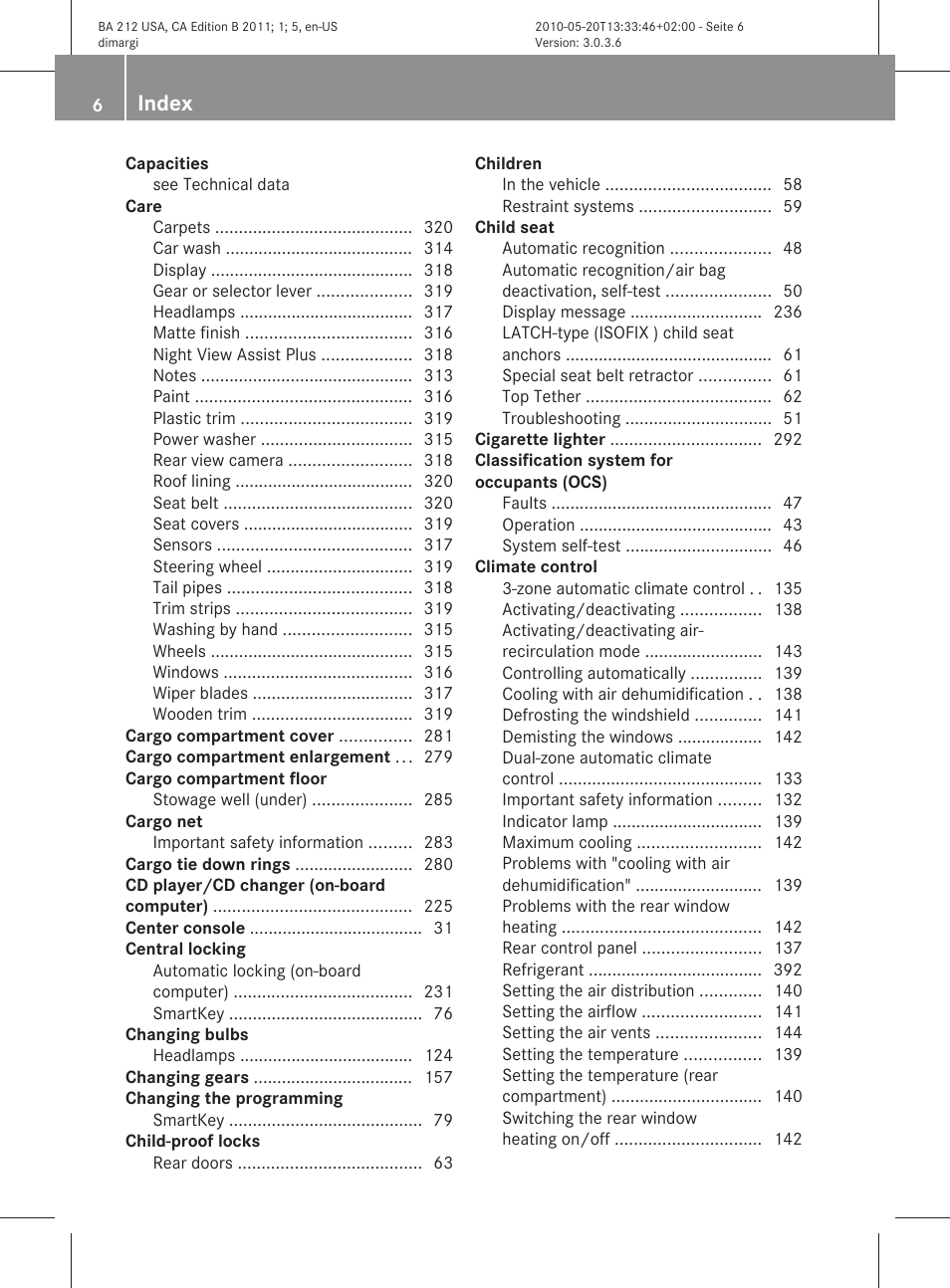 Index | Mercedes-Benz 2011 E Class Sedan User Manual | Page 8 / 400