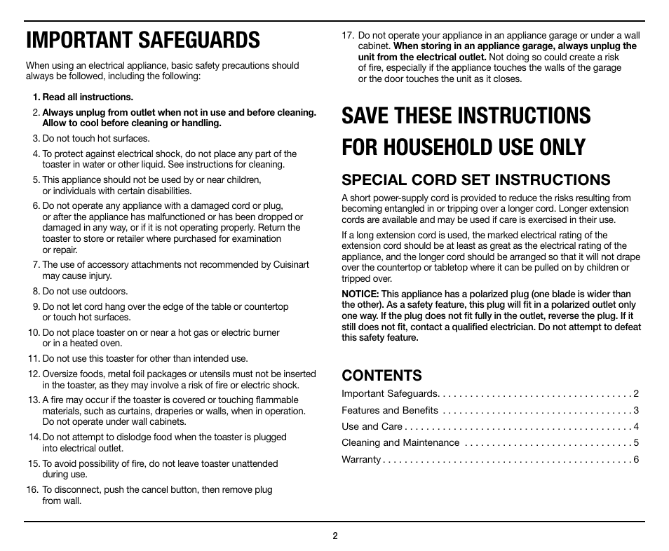 Cuisinart Compact 4-Slice Toaster CPT-142 User Manual | Page 2 / 8