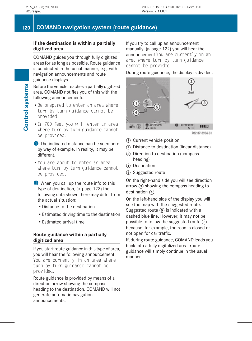 Control systems, Comand navigation system (route guidance) | Mercedes-Benz 2010 CL Class User Manual | Page 122 / 500