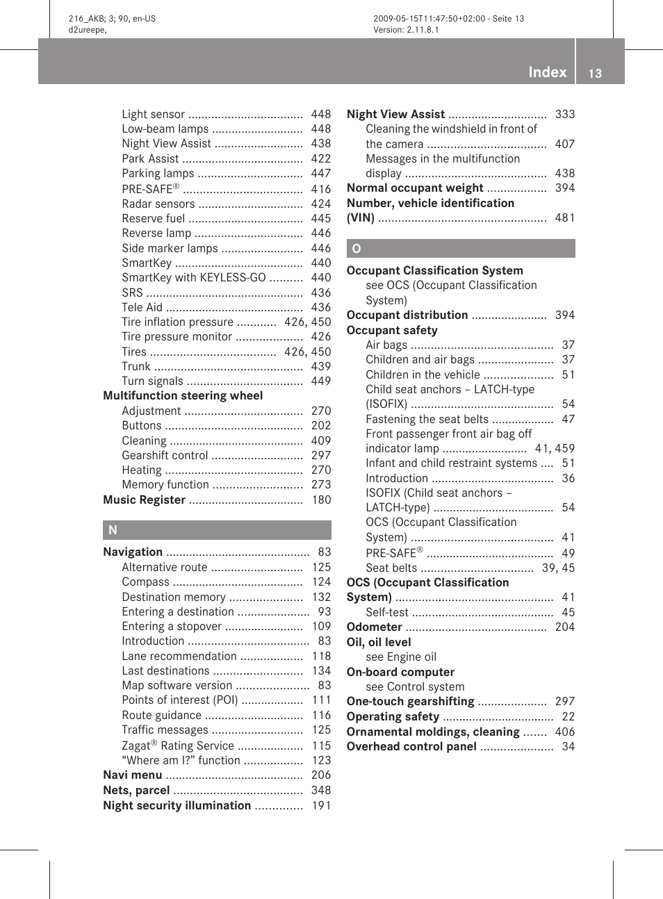 Index | Mercedes-Benz 2010 CL Class User Manual | Page 15 / 500