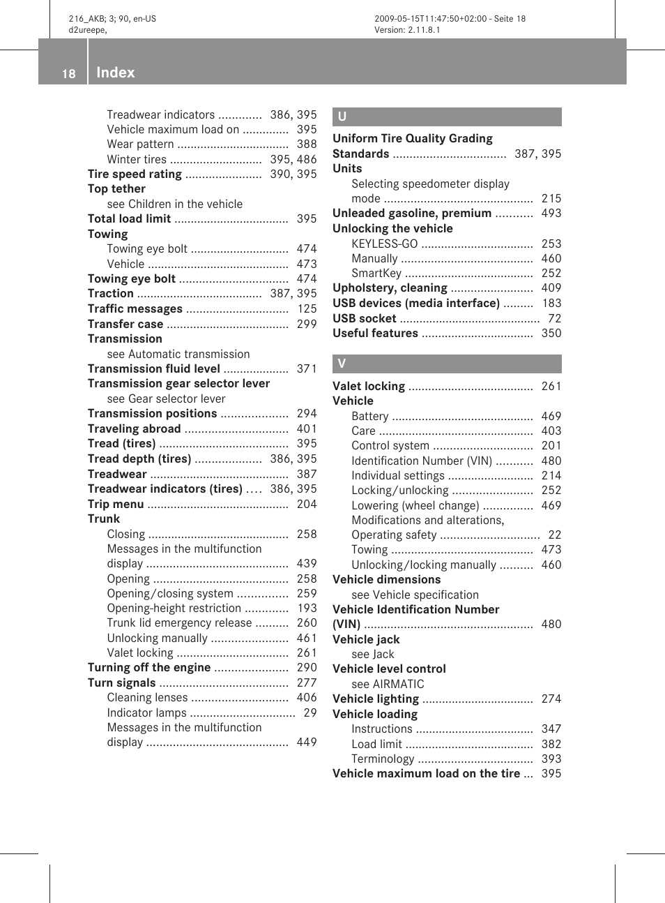 Index | Mercedes-Benz 2010 CL Class User Manual | Page 20 / 500