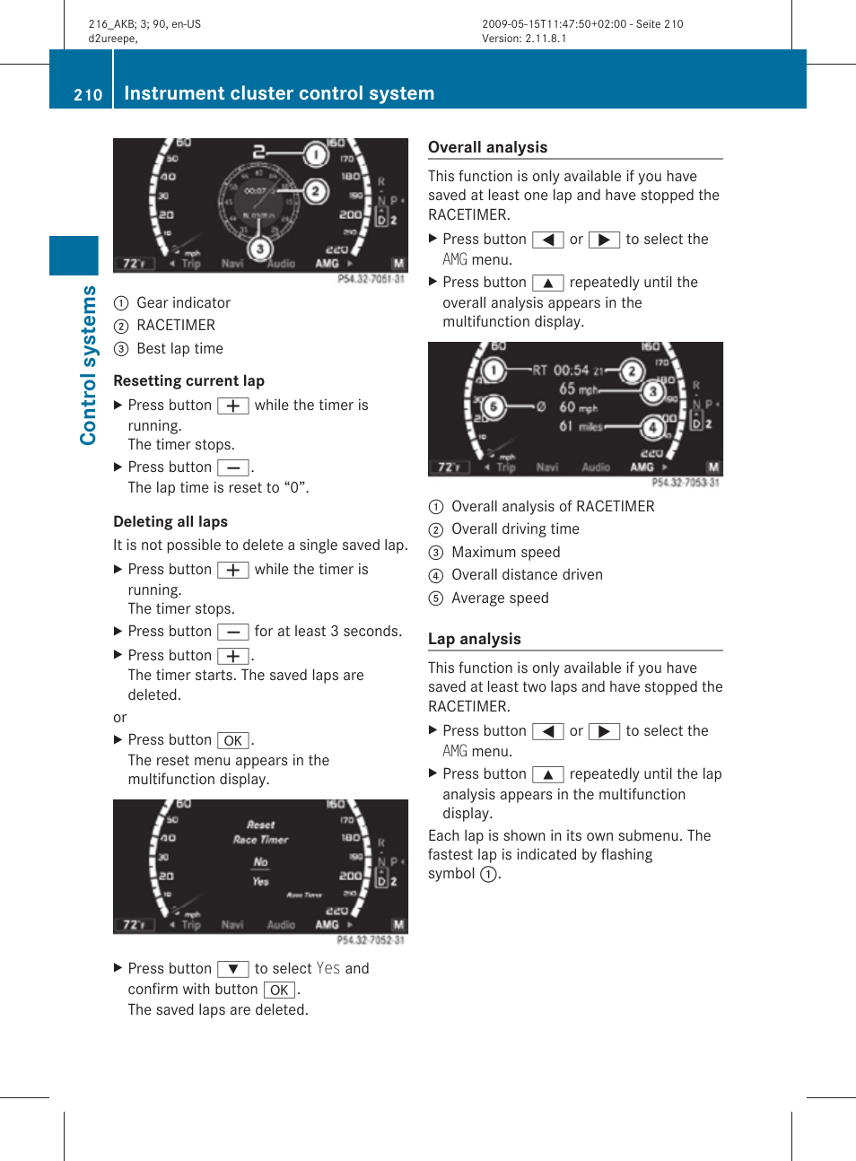 Overall analysis, Control systems, Instrument cluster control system | Mercedes-Benz 2010 CL Class User Manual | Page 212 / 500