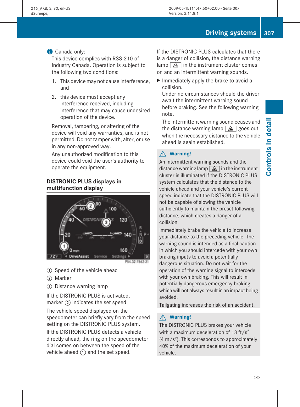 Controls in detail, Driving systems | Mercedes-Benz 2010 CL Class User Manual | Page 309 / 500