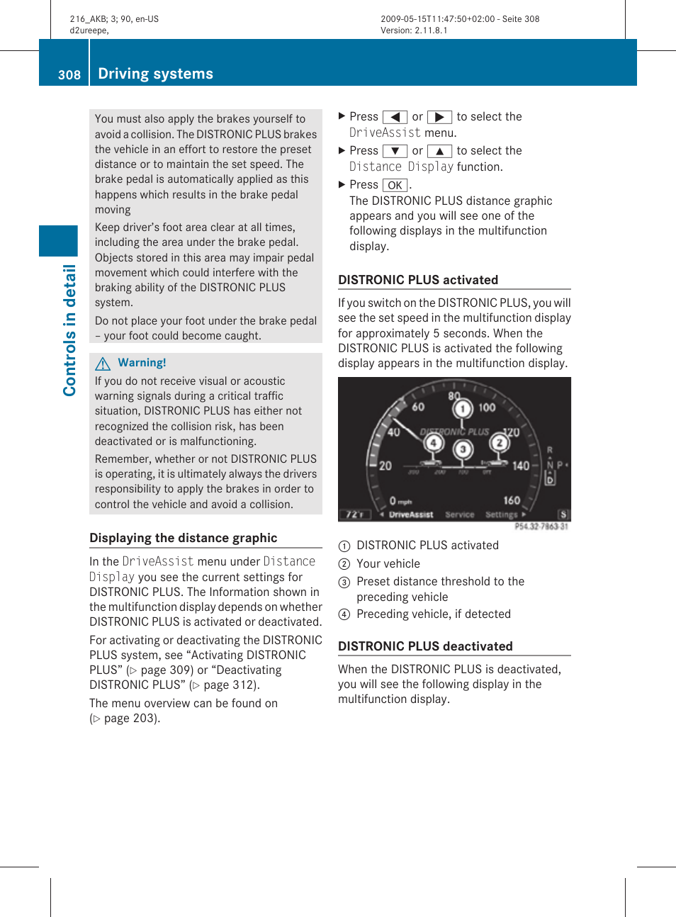 Plus, Controls in detail, Driving systems | Mercedes-Benz 2010 CL Class User Manual | Page 310 / 500