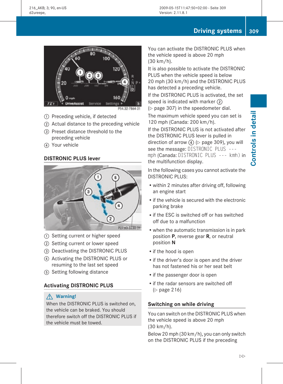 Plus, Controls in detail, Driving systems | Mercedes-Benz 2010 CL Class User Manual | Page 311 / 500