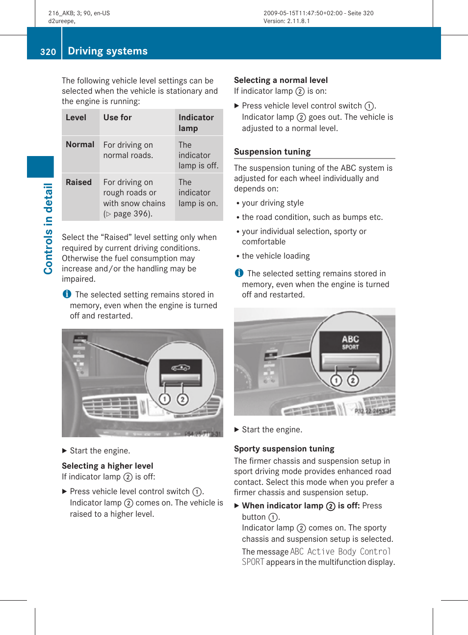 Controls in detail, Driving systems | Mercedes-Benz 2010 CL Class User Manual | Page 322 / 500